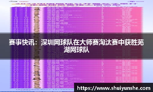 赛事快讯：深圳网球队在大师赛淘汰赛中获胜芜湖网球队